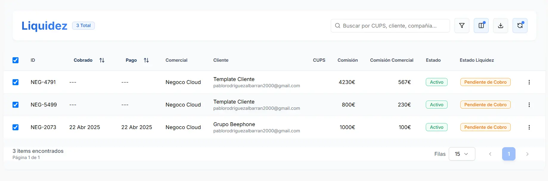 Gestión de liquidaciones en CRM Negoco para colaboradores energéticos